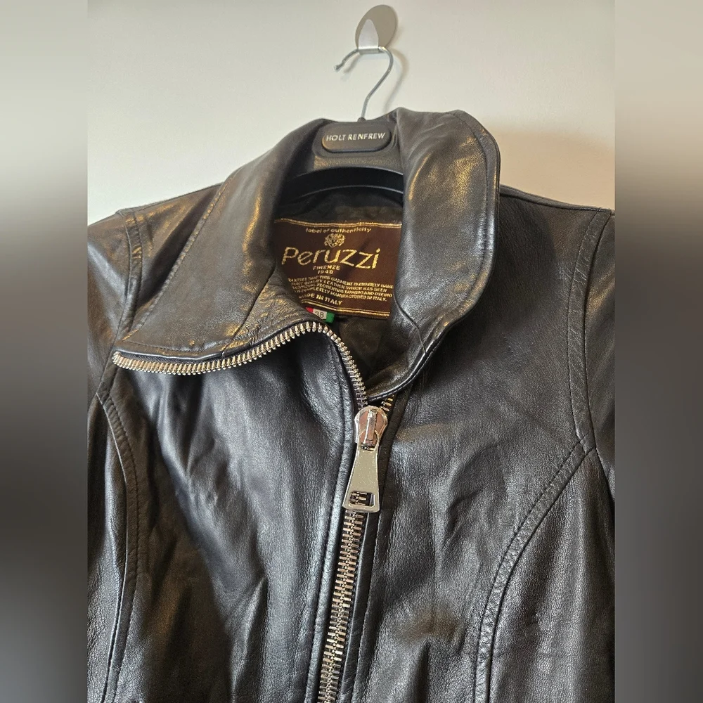 Peruzzi Leather Moto Jacket Size 38 - Picture 3 of 11